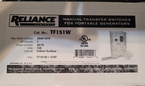 Reliance tf151w generator - tf151w,