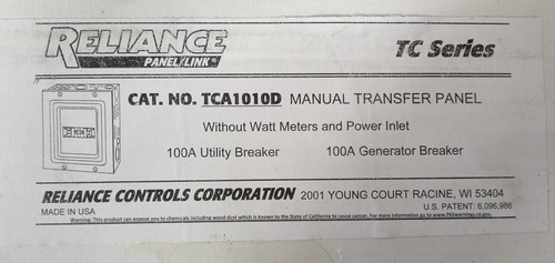 Reliance tca1010d generator - reliance,